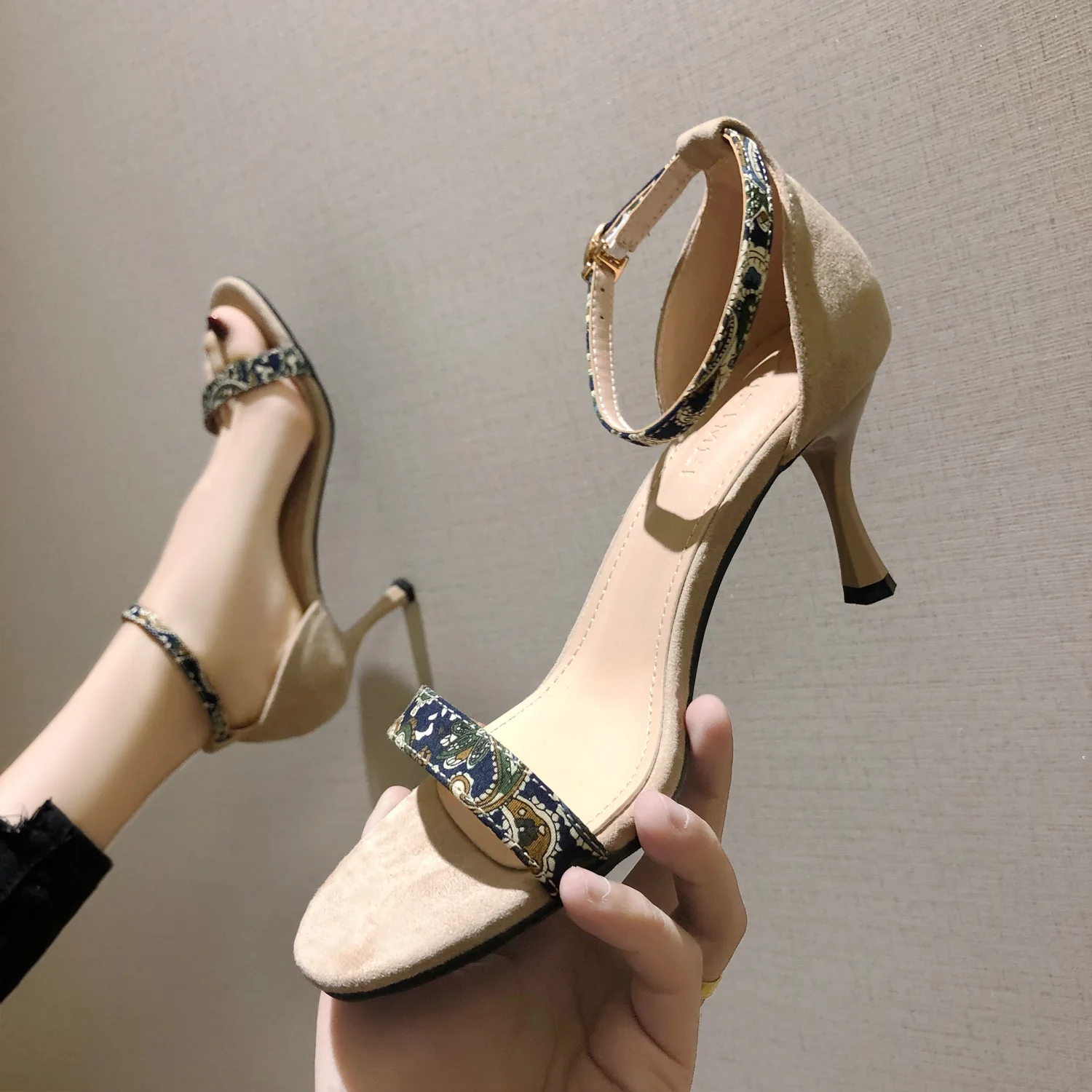 

266-6 Sandals Summer 2019 New Style Korean-style Versatile A- line with Peep-Toe Thin Heeled Sexy Fashion High Heel Shoes Women'