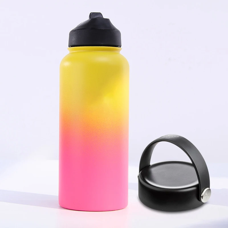 Hydro Flask Гидро фляга Нержавеющая сталь бутылка для воды с 2 крышками 18/32 унций стакан Термос с вакуумной изоляцией из нержавеющей стали термос с широким горлом гидро бутылка для воды - Цвет: C