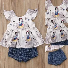 Топы без рукавов с героями мультфильмов для новорожденных девочек, футболка+ шорты, комплект из 2 предметов летняя детская одежда из хлопка для девочек, От 0 до 3 лет