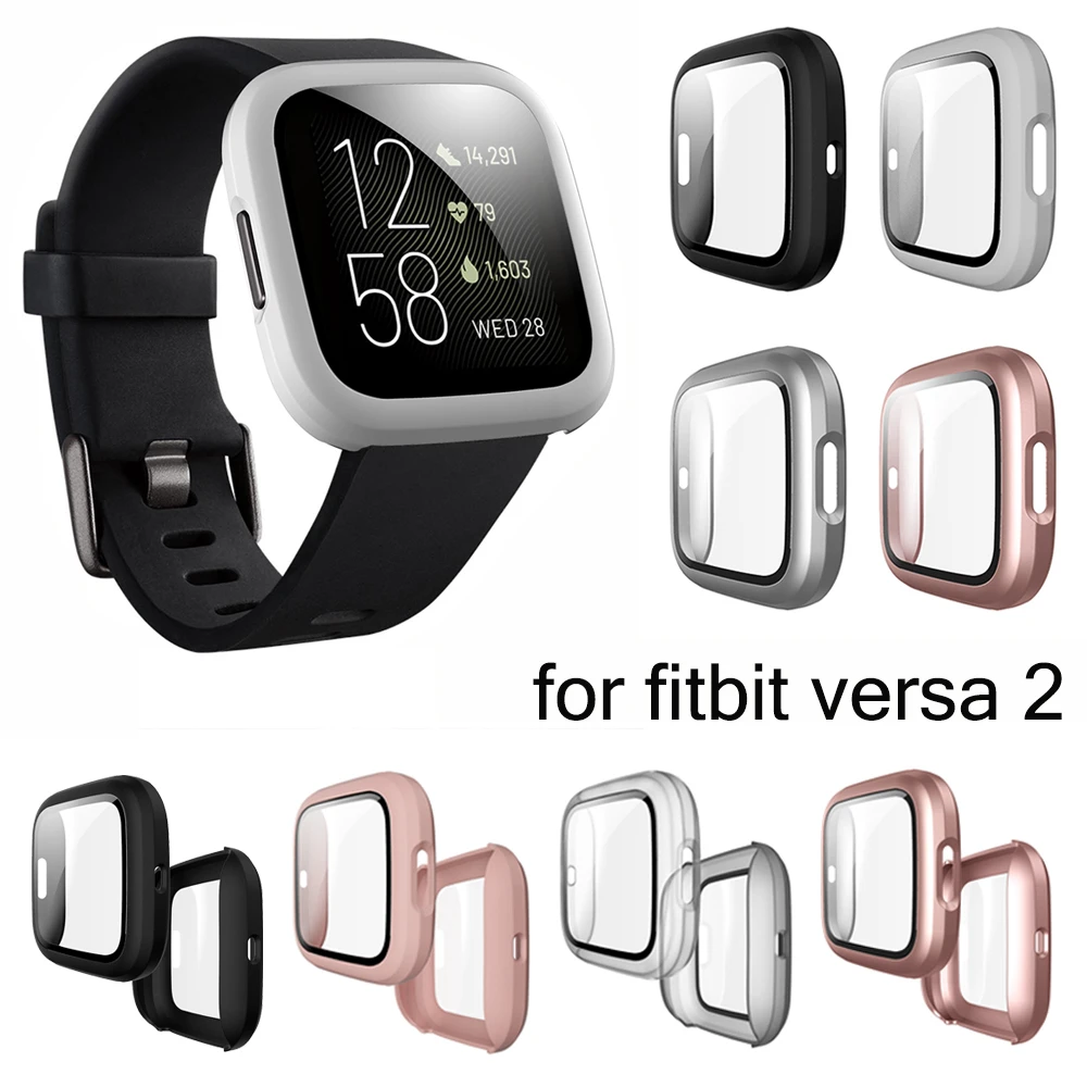 Full Cover Glass Case For Fitbit Versa 2 Hard Matte PC Plated Screen Protector Rugged Protective Cover for Fit Bit Versa 2 Watch