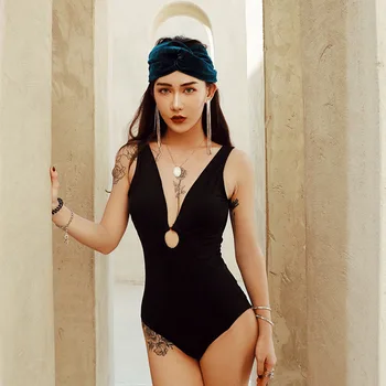 

Swimsuit Women 2020 Bathing Suit Swimsuits Summer Swimming Costume Korea Black Back Sexy Tripe Hollow Woman Solid Spandex