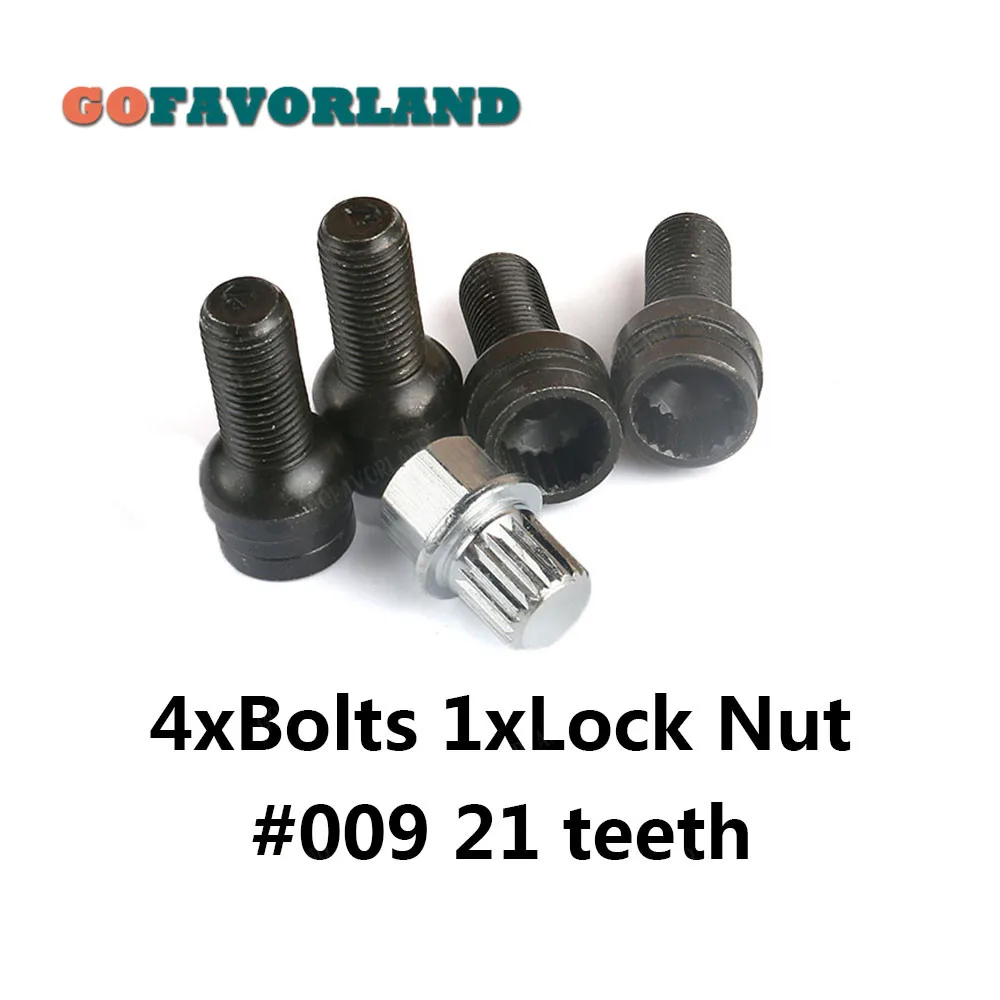 x4 Bolts x1 Lock Nut x5 Set Anti-theft Wheel Screw Bolt Lock Nut Key Adapter 8D0601139F 009 21 teeth For Volkswagen Golf Passat Audi A4 A6 A8 TT - Название цвета: x4 Bolts x1 Lock Nut