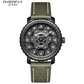 

EYKI Men Leather Quartz Watches Creative Tires Dial Design Man Watch Male Fashion Sport Military Wristwatch Montre Homme
