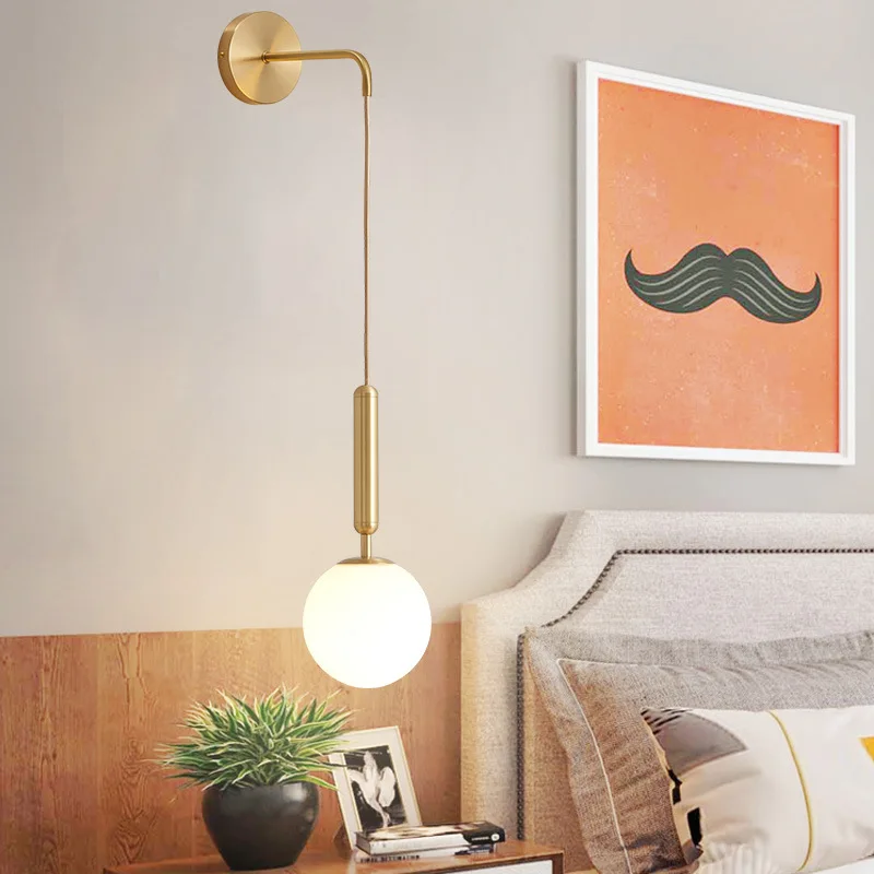

New Nordic Background Wall lamp Indoor Creative Design Living Room Mirror Bathroom Bedside HANging Pole Glass Wall Light Fixture