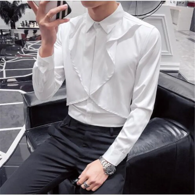 Мужская рубашка Для мужчин Фирменная Новинка Slim Fit Мужские повседневные рубашки универсальные уличная мужские рубашки с длинным рукавом для выпускного вечера смокинг D