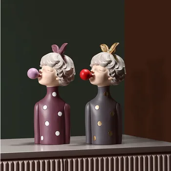 

Modern Resin Bubble Girl Statue Decoration Home Livingroom Desktop Figurines Oranments Hotel Office Table Sculpture Crafts Art