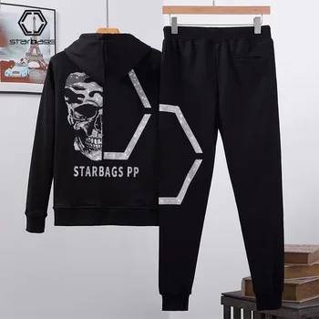

Hooded PP Jacket 2020Fleece punk long pants men's sweater cool suit with winter pop skull hot color diamond