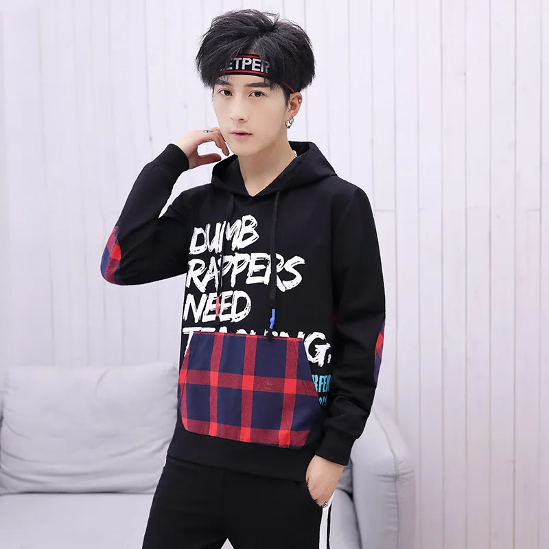

2019 Men Spring And Autumn Leisure Sports Suit Hooded Pullover Printed Trend Hoodie Long Sleeve Trousers Skinny Dacron