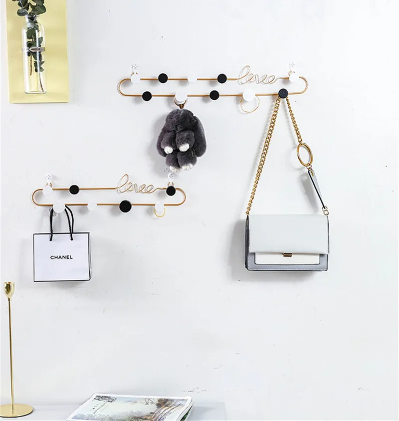 Nordic LOVE Iron Hooks Handmade Wall Hanging Practical Coats Key Receiving Decorative Hook Multifunction Home Golden Metal Racks