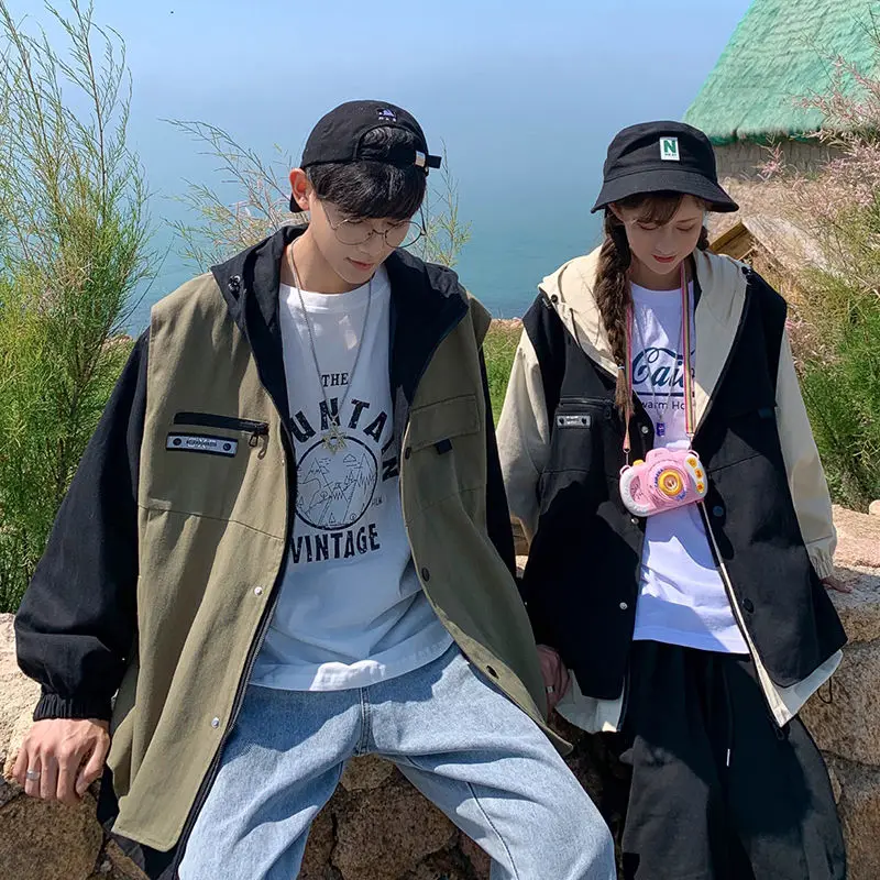 

Men's jackets 2020 autumn and winter new fake two-piece all-match tooling jacket young people personality fashion trend clothing