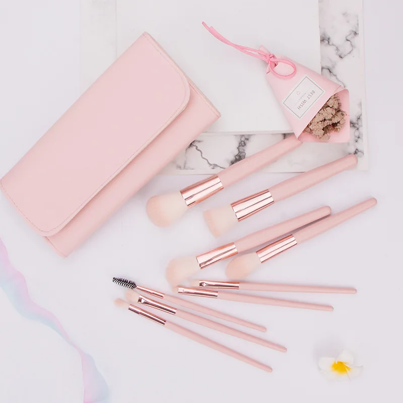 

MJ 9/piece pink makeup brushes, with Pu bag beauty makeup brush tool, beauty brush, makeup brush set