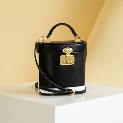Unua amo, Брендовая женская сумка-мешок, роскошная натуральная кожа, мини сумки, контрастный цвет, дизайн, женские сумки через плечо - Цвет: Black