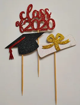 

Graduation Cap 2020 Cake Toppers for Graduate Party Cupcake Flag Baking Dessert Ceremony Decoration Supplies