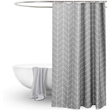 

Grey Shower Curtain, Fabric V-Shaped Waterproof Long Shower Curtain with Reinforced Ring, Suitable for Bathroom Shower, Stall an