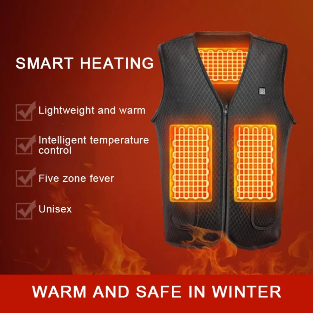 5 Areas Heated Vest Men Women Heating Vest Electric Heated Jacket USB