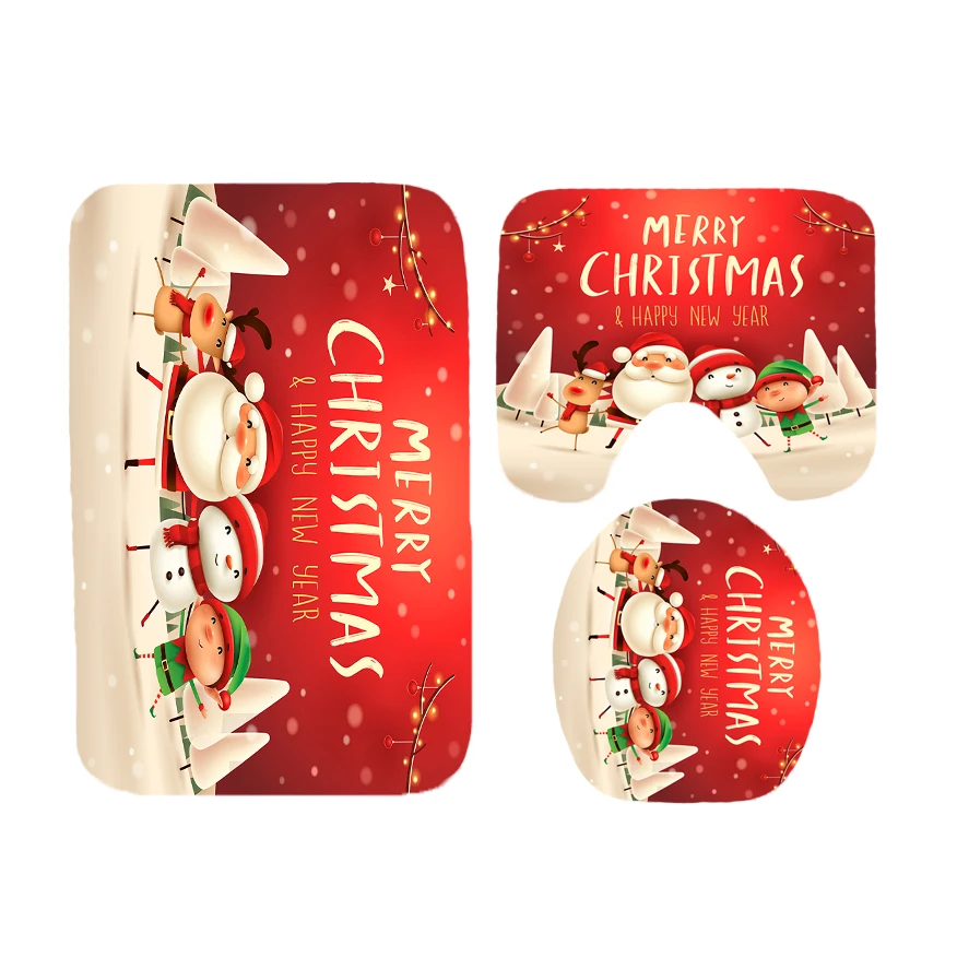 Санта Снеговик Лось полиэстер водонепроницаемый Душ наборы занавесок Merry Christmas Ванная Комната Занавески s Туалет крышка коврик нескользящий ковер набор