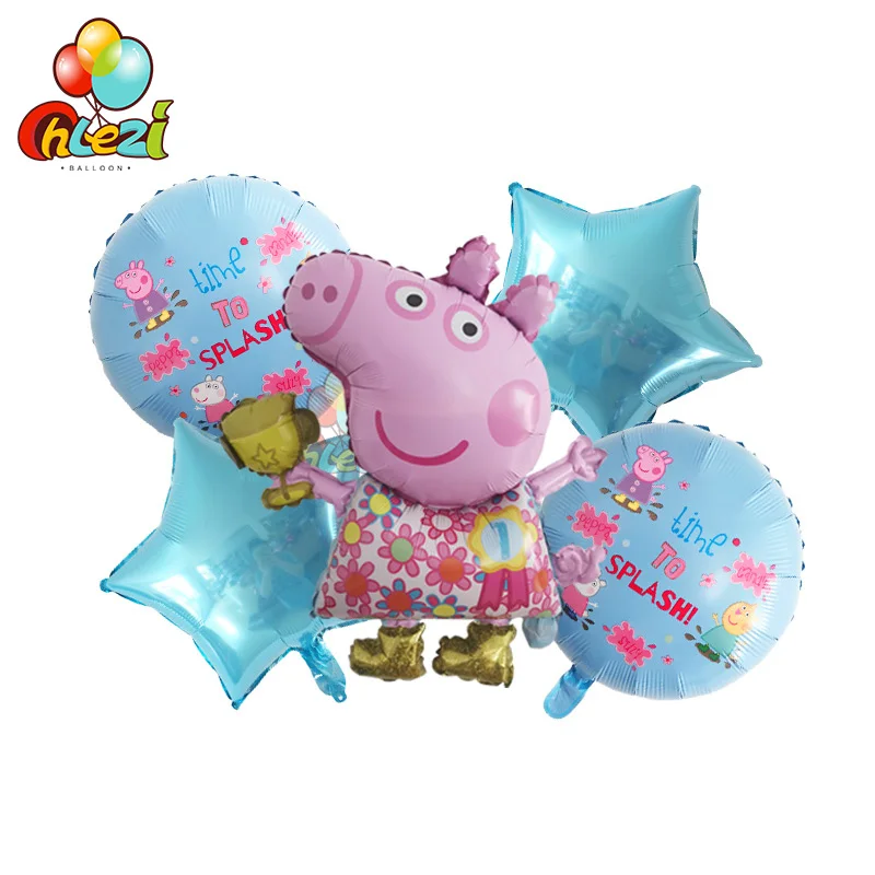 Флуоресцентный желтый 5 шт. фольгированные шары PEPPAPIG, подарок на день рождения, украшения для вечеринки на день рождения, детские игрушки для девочек и мальчиков, шары Peppa pig, Джордж - Цвет: Флуоресцентный желтый
