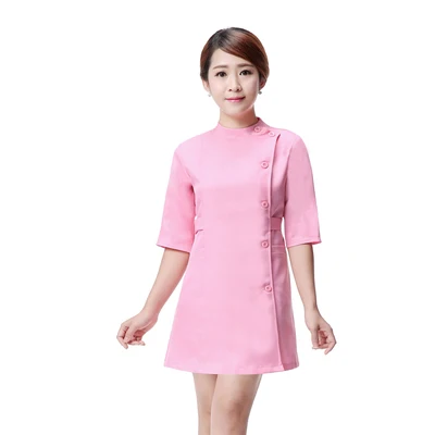 Pink long sleeves Половина рукава медсестры одежда для работы платье больничный стоматологический хирургическая Униформа салон красоты одежда косметолога медицинский Халат - Цвет: Pink long sleeves