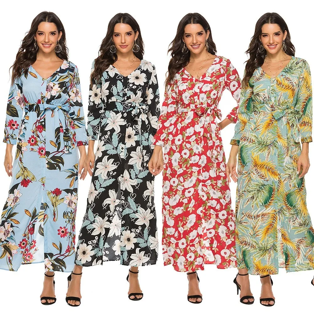 

Bohemian Vent Beach Dress Long Dress Women Autumn and Winter Long Sleeve New Printing Dress