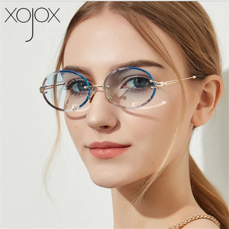 XojoX Овальные Солнцезащитные очки для женщин модные градиентные оттенки без оправы Солнцезащитные очки фирменный дизайн Высокое качество прозрачные очки UV400