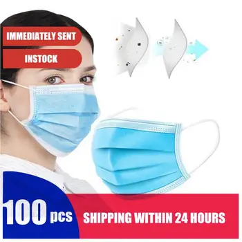 

Efficient 3-Ply100PCS Masks Non-woven Elastic Masks Soft Breathable Nonwove 3 Layer Ply Filter