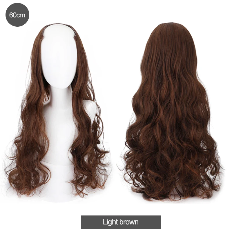DIFEI Synthetic U Clip In One Piece Hair Extension Long Wavy Half Wig Hair Extension Natural Brown Hair Piece For Women Use DIFEI Synthetic U Clip In One Piece Hair Extension Long Wavy Half Wig Hair Extension Natural Brown Hair Piece For Women Use