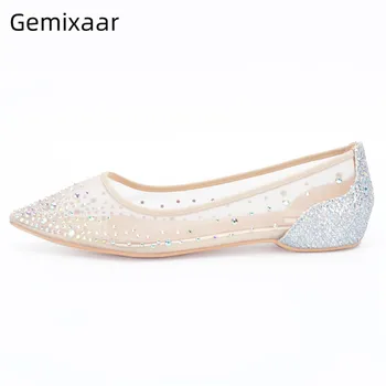 

Nude Flat Shoes Women Bling Sequins Slim Shallow Casual Footwear Point Toe Sexy Mesh Air Shoes Comfy Flat Heel Women Shoes Flats