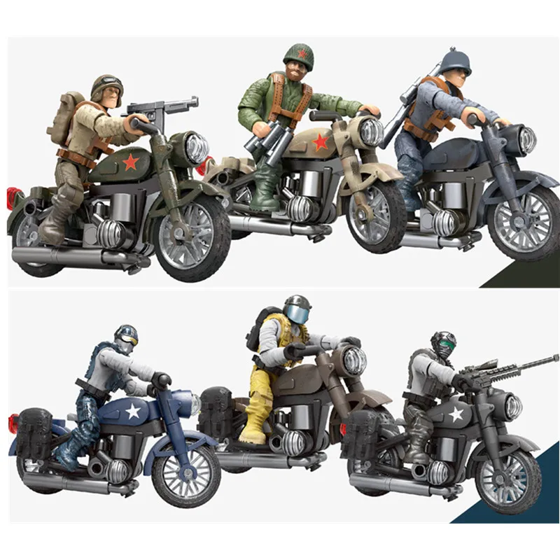 2021 World War 2 WW2 Army Military Soldier City Police SWAT Motorcycle Cavalryman Building Blocks Bricks Kids Toys Gift | Игрушки и