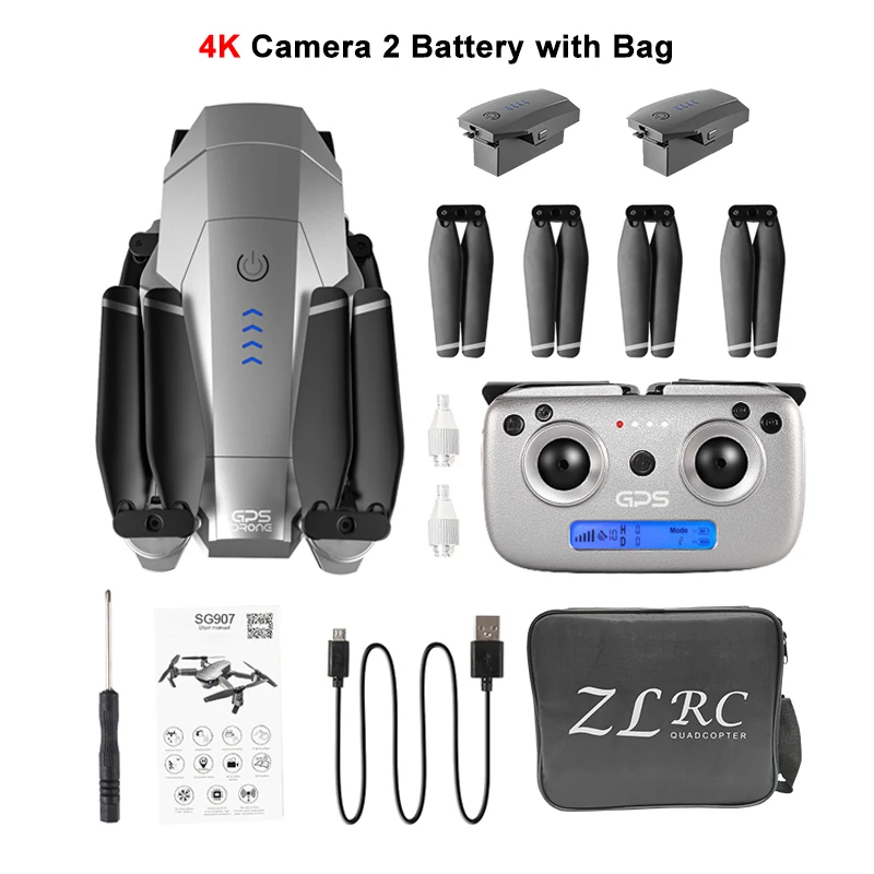 SG907 GPS Drone с 4K HD Регулировочная камера Широкоугольный 5G WIFI FPV RC Quadcopter Профессиональные складные дроны E520S E58 - Цвет: SG907 4K 2B CB