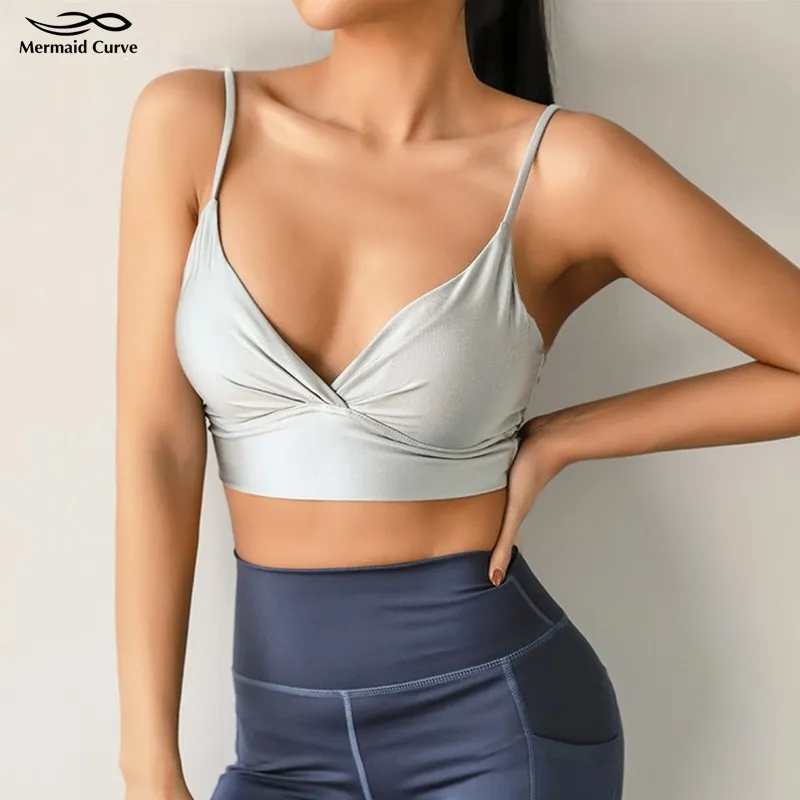 

Mermaid Curve Evening Dress Design Inspiration Yoga Bra Internal Padded Deep V Design Sports Bra Anti-sagging Chest Fitness Bras