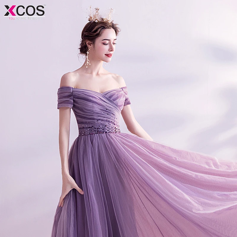 Robe De Soiree бисерные фиолетовые Вечерние платья Длинные без бретелек А-силуэта с открытыми плечами Вечерние платья женские элегантные платья