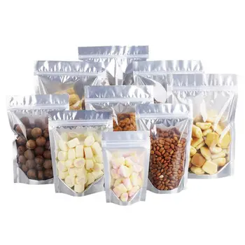 

Stand Up Bags Heavy Duty 100 Pack Clear Front With Aluminum Foil Back - Resealable Ziplock Heat Sealable For Food Storage