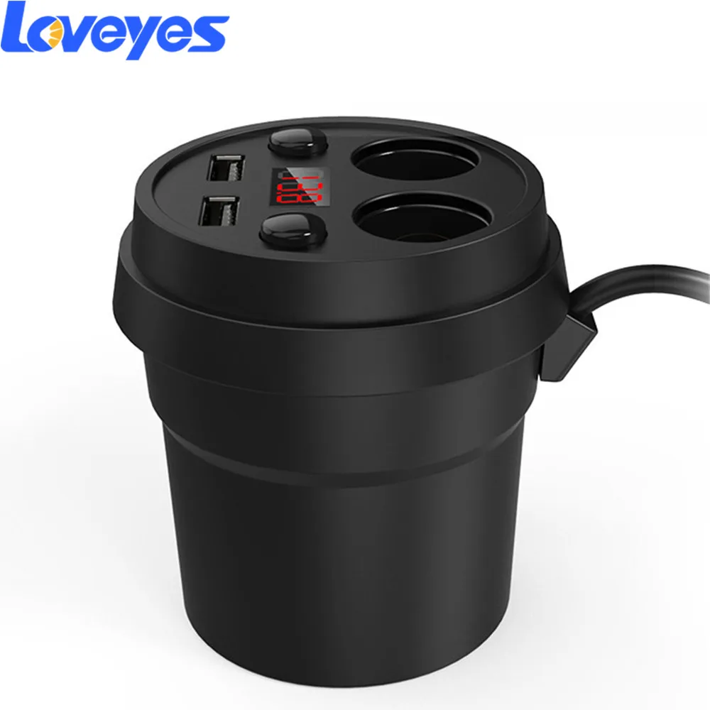 

Car Power Adapter Dual USB Car Cup Holder USB Charger Digital Display One To Two Cigarette Lighter Vehicle Power Splitter 11745