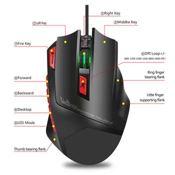 

6000DPI USB Wired Gaming Mouse 9 Buttons Modes Optical Gaming Professional Players Laptop PC Mice