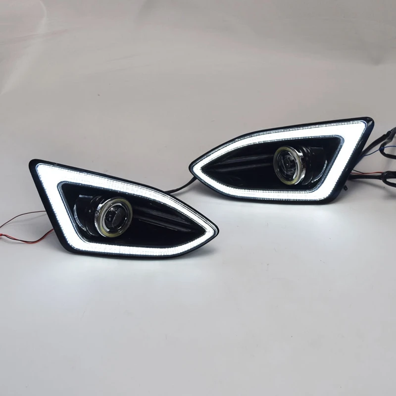 СВЕТОДИОДНЫЙ DRL Дневной ходовой светильник противотуманная фара с COB Angel Eye 12V автомобильный ходовой светильник s для Ford Edge