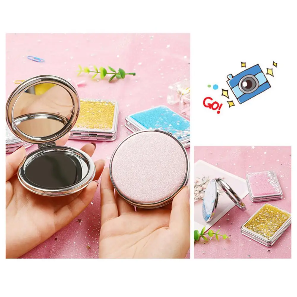 여행용 2 면 접이식 포켓 사이즈 메이크업 거울, 휴대용 핸드 미니 포켓 거울, 화장품 거울, 일반/2X 배율