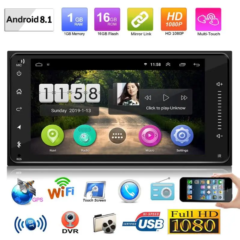 Автомагнитола 7 дюймов 2 DIN Android 8,1 Стерео gps Bluetooth MP5 мультимедийный плеер встроенный телефон книга и A2DP BT Музыка