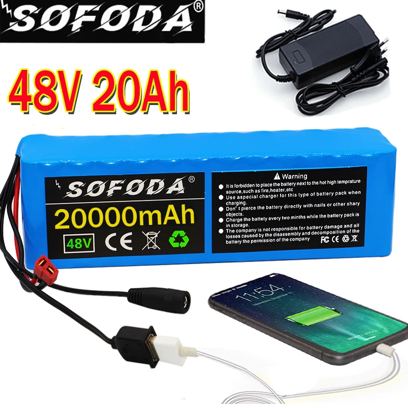 48v lithium ion battery 20Ah 1000w 13S3P Lithium Battery Pack For 54.6v E-bike Electric bicycle Scooter with BMS+charger | Спорт и