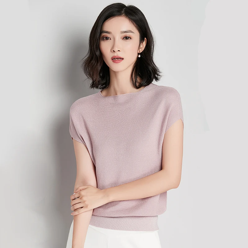 

2020 Spring Summer Thin Knitted Tops Shirt Sweater Women Casual Short Sleeve Sweaters aglan Shirt Basic Loose Pullover Tops