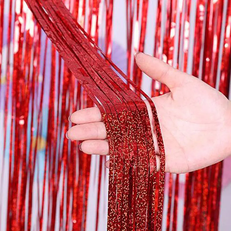 2 м металлические блестки из фольги, бахрома, занавески,, веселое Рождество, вечерние украшения для дома, украшения, счастливый год, Рождество - Цвет: red