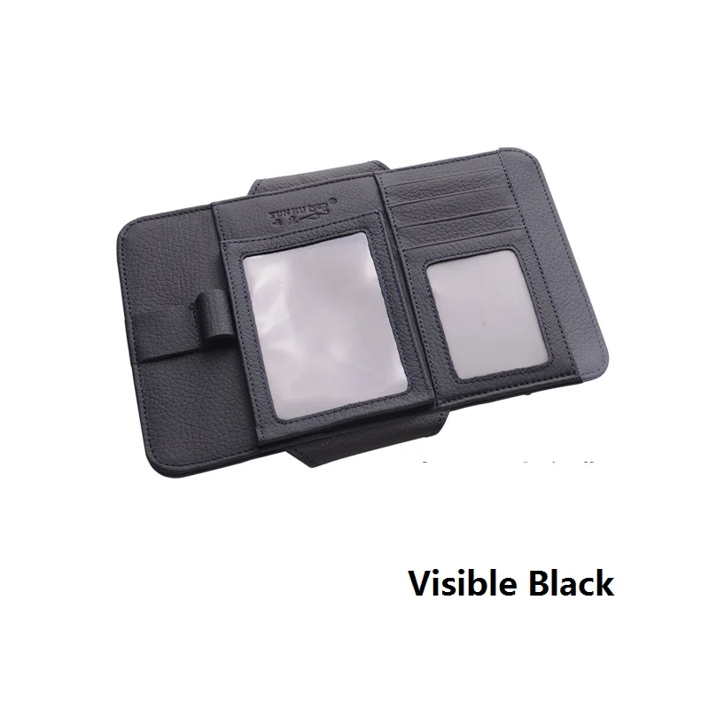 Visible Black Автомобильная интерьерная CD сумка для хранения, натуральная кожа, защита от солнца, Черный солнцезащитный органайзер для мобильных очков, CD карт - Название цвета: Visible Black
