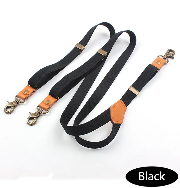 Deepeel 1pc 2*110cm Suit Trousers Shoulder Strap 3 Clips Sanp Buckles Suspenders Retro Hook Jeans Decoration Male Jockstrap black
