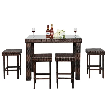 

Dining Table Set Bar Stool-Table and Chair Set of 5 Brown Gradient for Home Pub Restaurant and Other Business Place