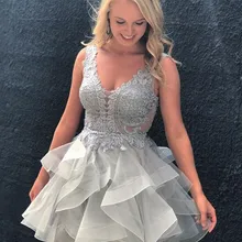 Элегантное платье для выпускного вечера ТРАПЕЦИЕВИДНОЕ/принцесса v-образный вырез без рукавов аппликация Короткое/мини тюлевые вечерние платья