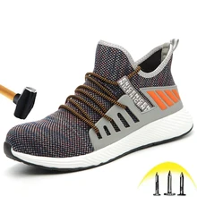 Сталь безопасной головкой обуви Для Мужчин's легкий дышащий материал нетканый материал с прошивкой мягкая спортивная обувь Нескользящая Smash-proof Строительная Рабочая обувь