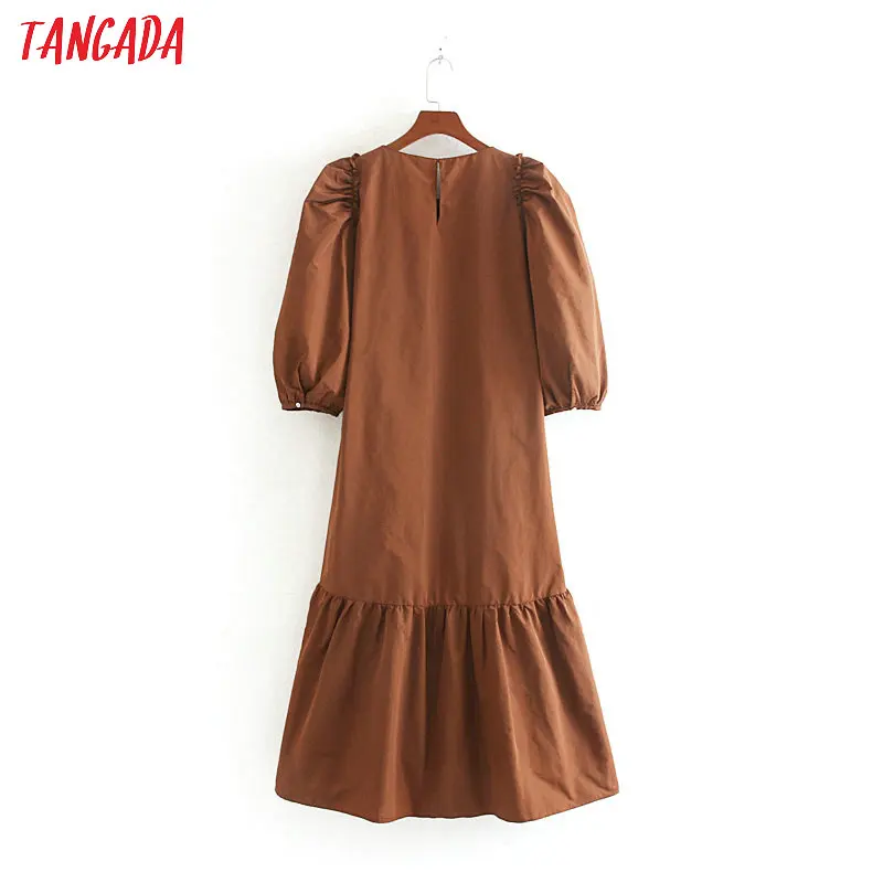 Tangada женское свободное однотонное платье с рюшами, короткий рукав, круглый вырез, модное повседневное удобное платье, vestidos feminina CE139