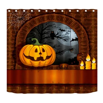 

Shower Curtain Set, Bathroom Mat With Floor Mat, Toilet Mat, Halloween Printing, European And American Romantic Style-3