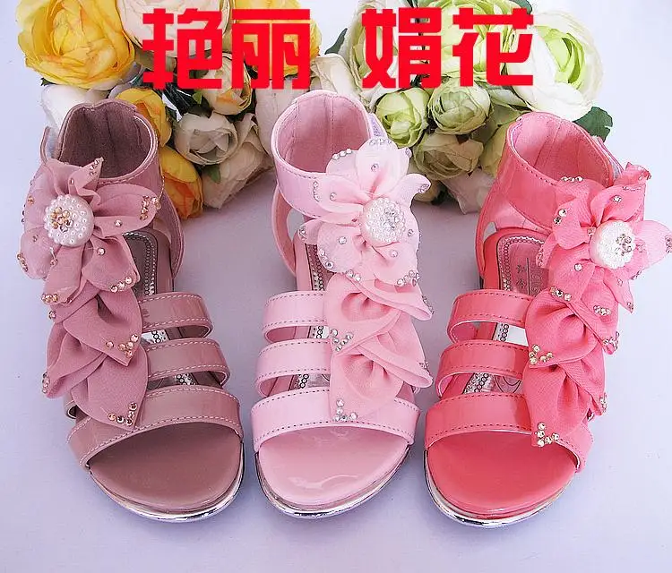 2020 Fashion New Girls Sandals Princess Rose Flower Set Pearl Summer Shoes For Kids Children Size 27-37 |