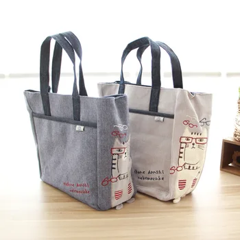 

Japanese Style New Style Glasses Cat Women's Commuting Handbag Casual Fabric Small Carrying Bag Fresh Versatile Bento Box Bag