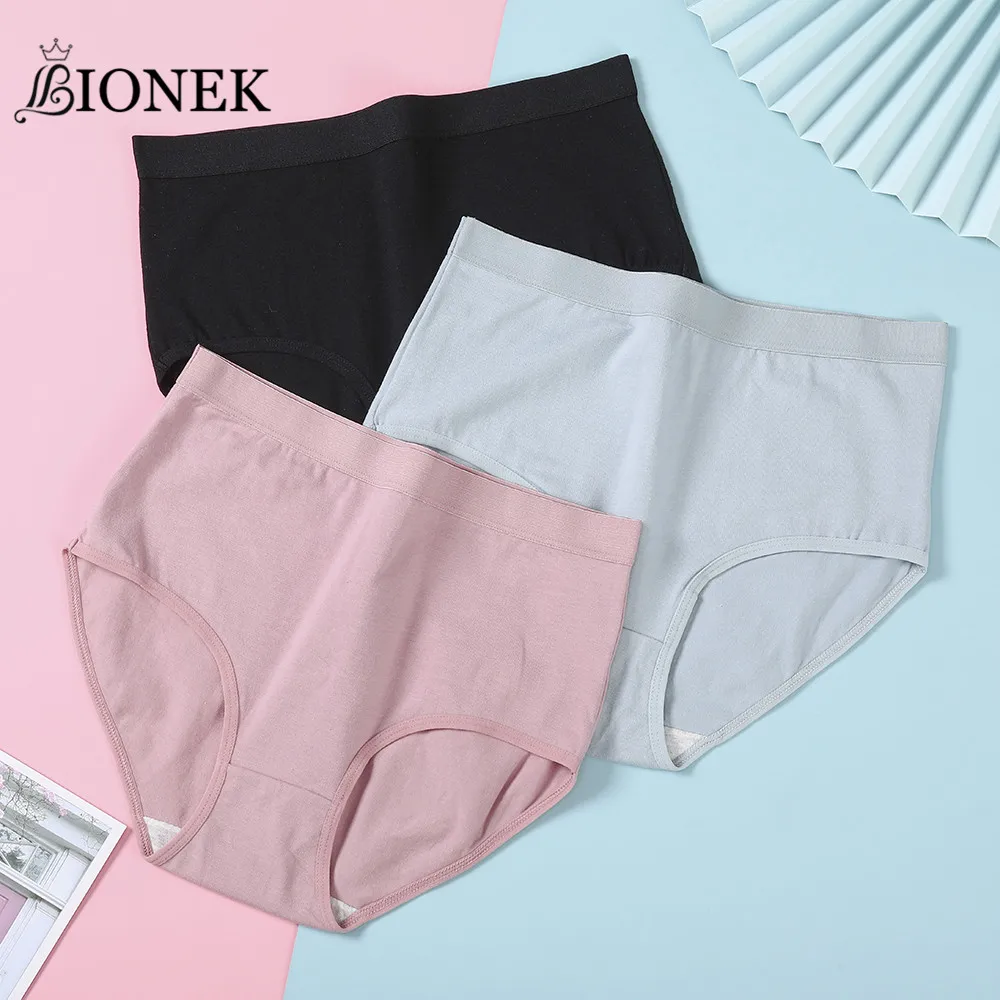 

BIONEK Pure Cotton Women's High Waist Abdomen Panties Breathable Solid Color Girl Briefs Soft Stretch Comfortable